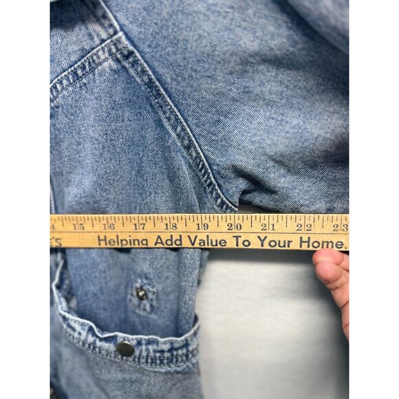 Böhme Womens Denim Jacket Distressed Light Wash Large Elastic Hem & Snap Pockets - Picture 7 of 10